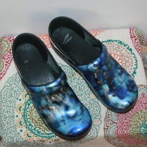 Blue Metallic Print Dansko Clogs